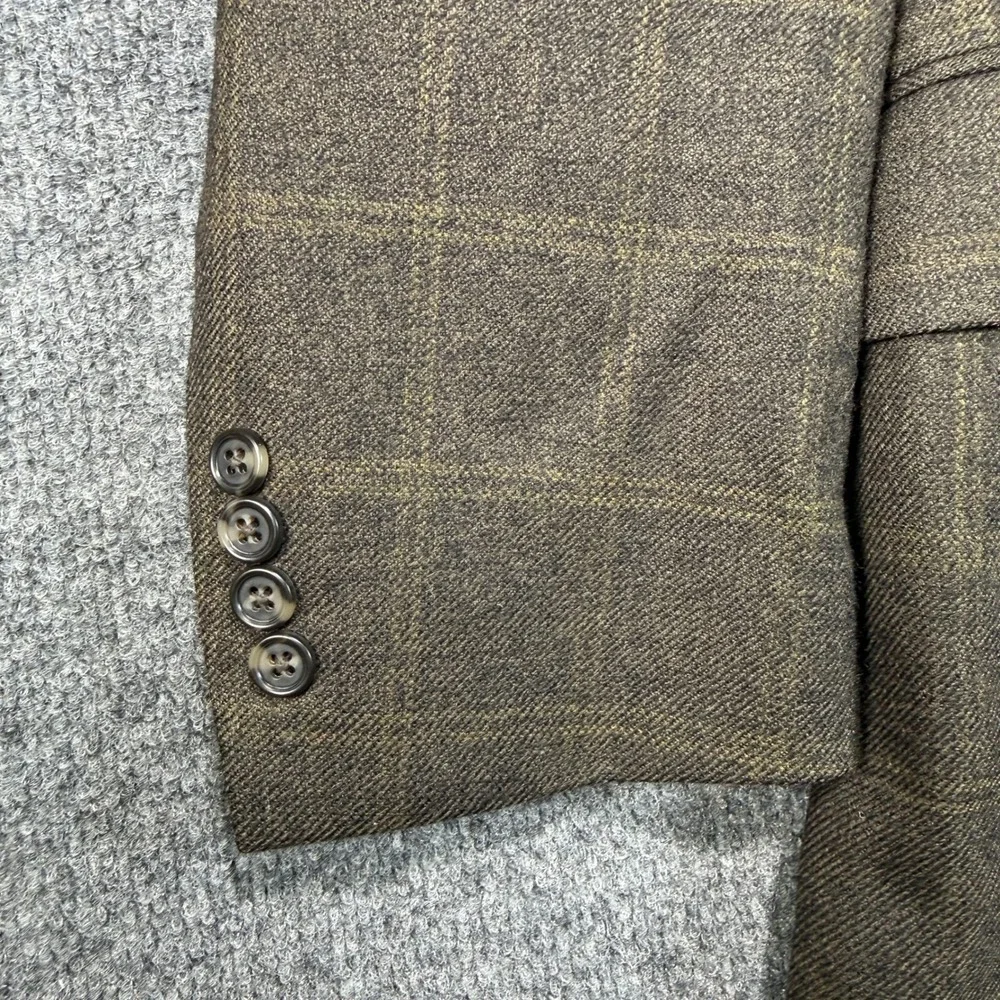 Jos. A. Bank Windowpane Blazer Sport Coat Men 40R Olive Brown 100% Wool 2-Button